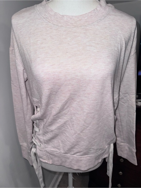 90 Degree By Reflex Tops - 90 Degree By Reflex Light Pink Lace-Up Side Sweatshirt